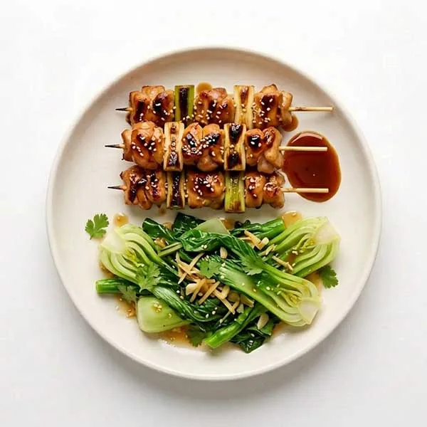 Japanese negima chicken with asian greens